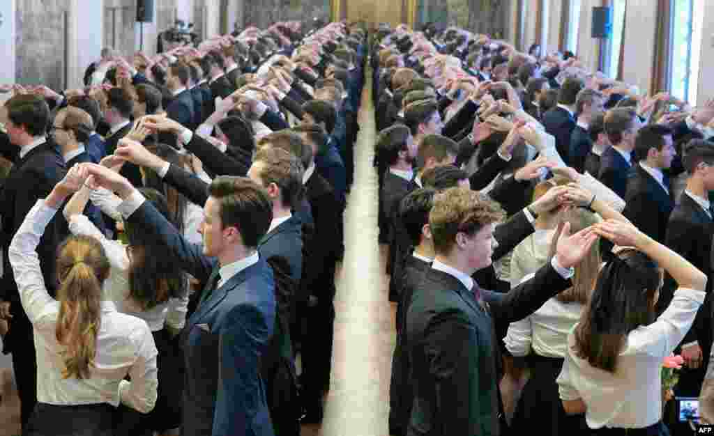 Debutant dancers, approximately 144 couples from 11 countries, rehearse at the State Opera Mahler-Saal five days before the annual Opera Ball in Vienna, Austria.