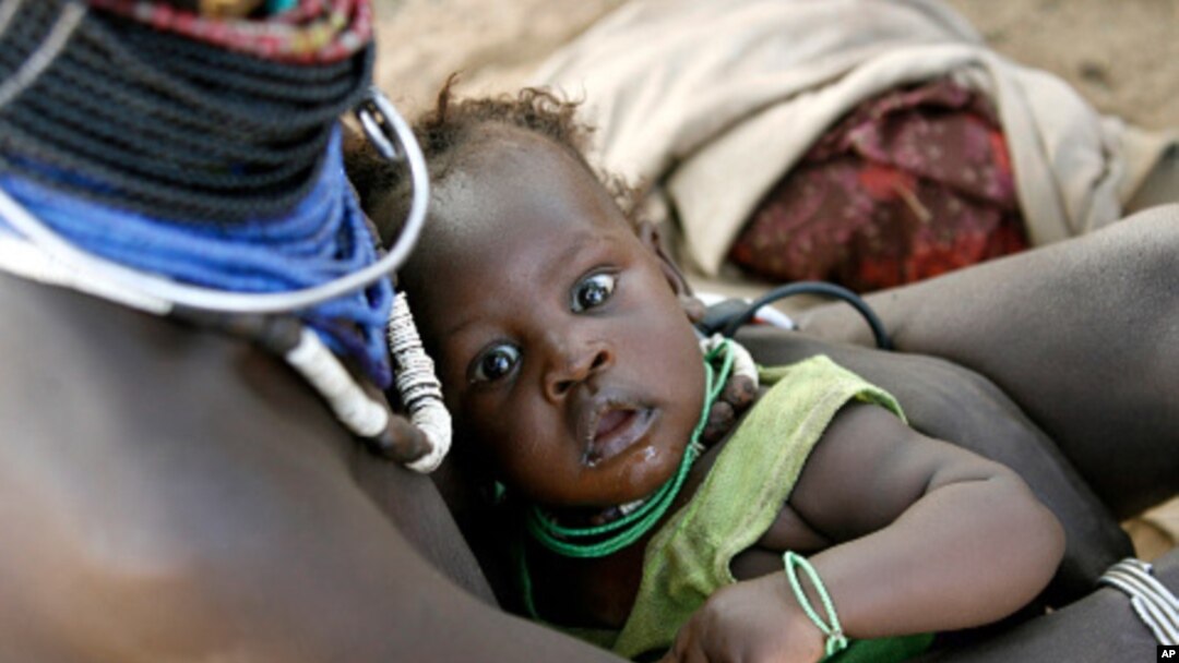 A Turkana woman carries her child at a peace meeting in the Lobei Kraal village of Turkana district in North-western Kenya (file photo)