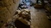 A destroyed artifact is seen at the ancient city of Hatra, south of Mosul, Iraq, April 27, 2017.