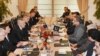 U.S. Defense Secretary Jim Mattis, third left, meets with Pakistani Prime Minister Shahid Khaqan Abbasi, fourth right, in Islamabad, Pakistan, Dec. 4, 2017.