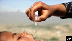 An Afghan health worker vaccinates a child as part of a campaign to eliminate polio, on the outskirts of Kabul, Afghanistan, April 18, 2017.