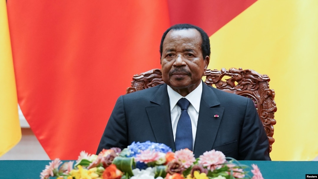 FILE - President of Cameroon Paul Biya attends a signing ceremony with Chinese President Xi Jinping (not pictured) at The Great Hall Of The People in Beijing, China, March 22, 2018.