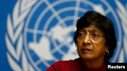 U.N. High Commissioner for Human Rights Navi Pillay attends a news conference at the United Nations European headquarters in Geneva, Switzerland, Dec. 2, 2013. 