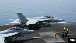 جت های جنگی F - 18 امریکایی که در عملیات روز جمعه در عراق مورد استفاده قرار گرفت.