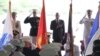 U.S. Pacific Command head Admiral Harry Harris (L); General Joe Dunford, Chairman of the Joint Chiefs of Staff (2nd L); Defense Secretary Jim Mattis and Admiral John Richardson (R) attend a change of command ceremony in Pearl Harbor, Hawaii, May 30, 2018