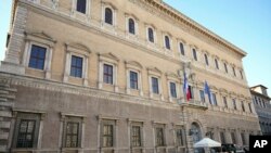 A view of the Farnese Palace which hosts the French embassy to Italy, in Rome, Feb. 8, 2019. France's government spokesman said that the recall of the French ambassador was prompted by months of "unfounded attacks" from Italian government members Luigi Di