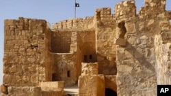 Suriyaning Palmira shahridagi ko'hna qal'aga "Islomiy davlat" bayrog'i tikildi, 22-may, 2015-yil.