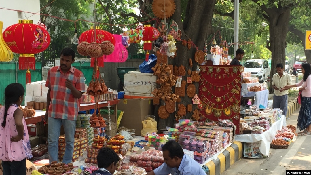 Pavement sellers in New Delhi are all geared up to sell earthen lamps and other decorative items used during Diwali.