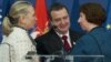 Serbian Prime Minister Ivica Dacic (C), U.S. Secretary of State Hillary Clinton and EU foreign policy chief Catherine Ashton (R) speak during a news conference at the Palace of Serbia in Belgrade October 30, 2012.