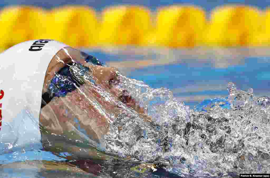 Katinka Hosszu of Hungary competes in one of the women's 200m Backstroke heats at the LEN European Aquatics Championships 2016 in London, Britain.