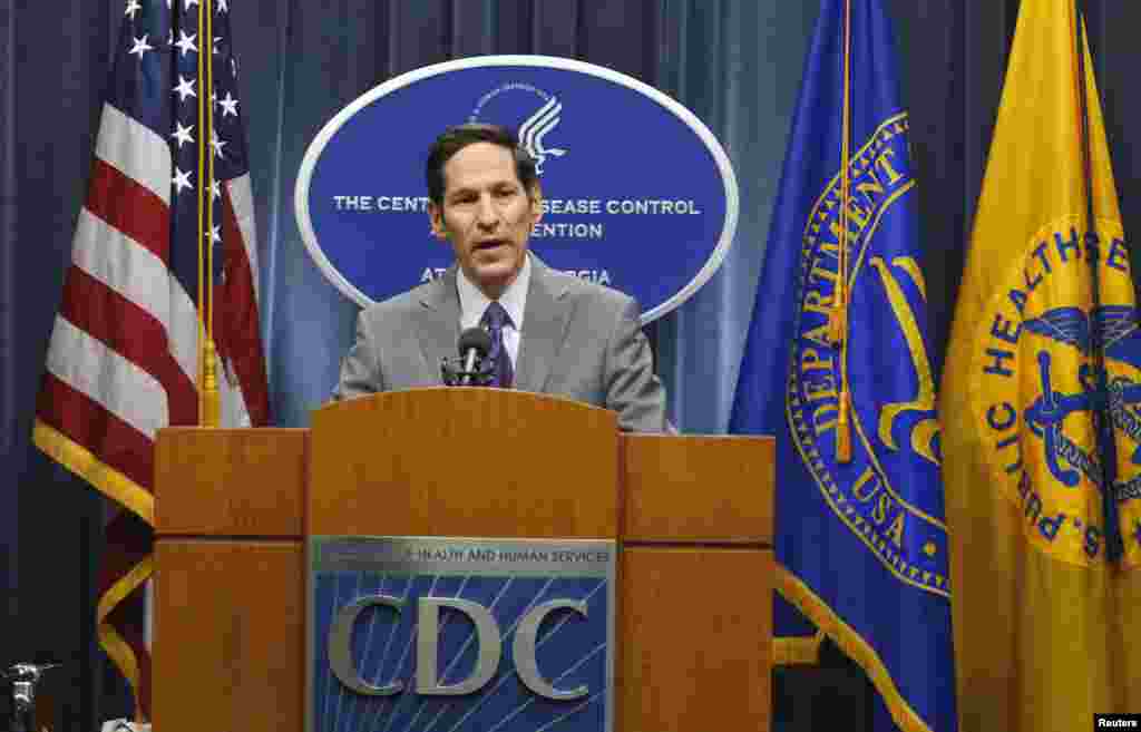 Centers for Disease Control and Prevention Director Dr. Thomas Frieden speaks at the CDC headquarters saying that a patient being treated at a Dallas hospital is the first person diagnosed with Ebola in the U.S., in Atlanta, Georgia, Sept. 30, 2014.
