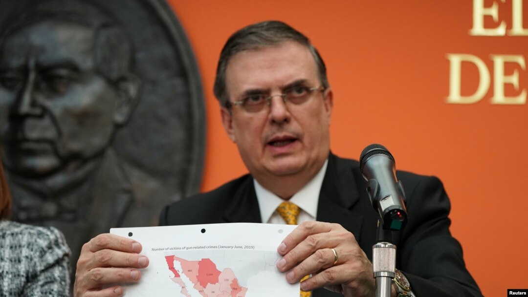 Mexico's Foreign Minister Marcelo Ebrard holds a news conference following talks with members of the Trump administration in Washington, Sept. 10, 2019.