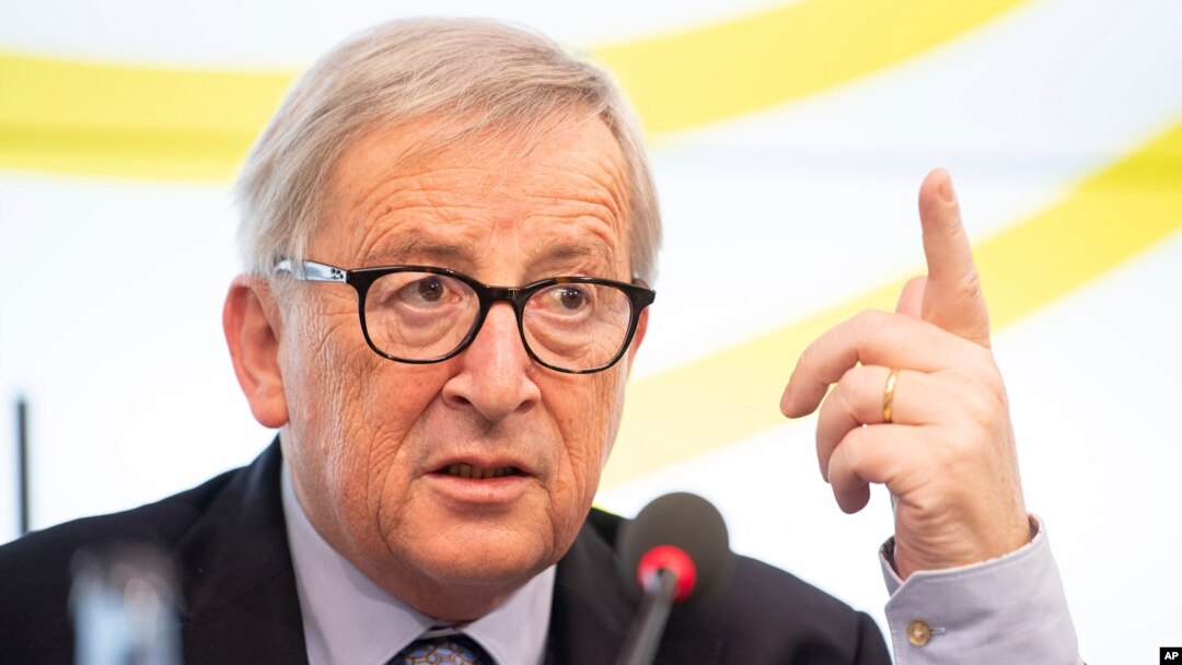Jean-Claude Juncker, President of the European Commission, speaks during a visit to the Landtag of Baden-Württemberg, Feb. 19,2019, in Stuttgart, Germany. 