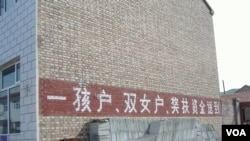 在中國宣佈二胎政策之前，一胎化政策已在逐漸鬆動。圖為河北某農村認可“雙女戶”的計劃生育宣傳口號