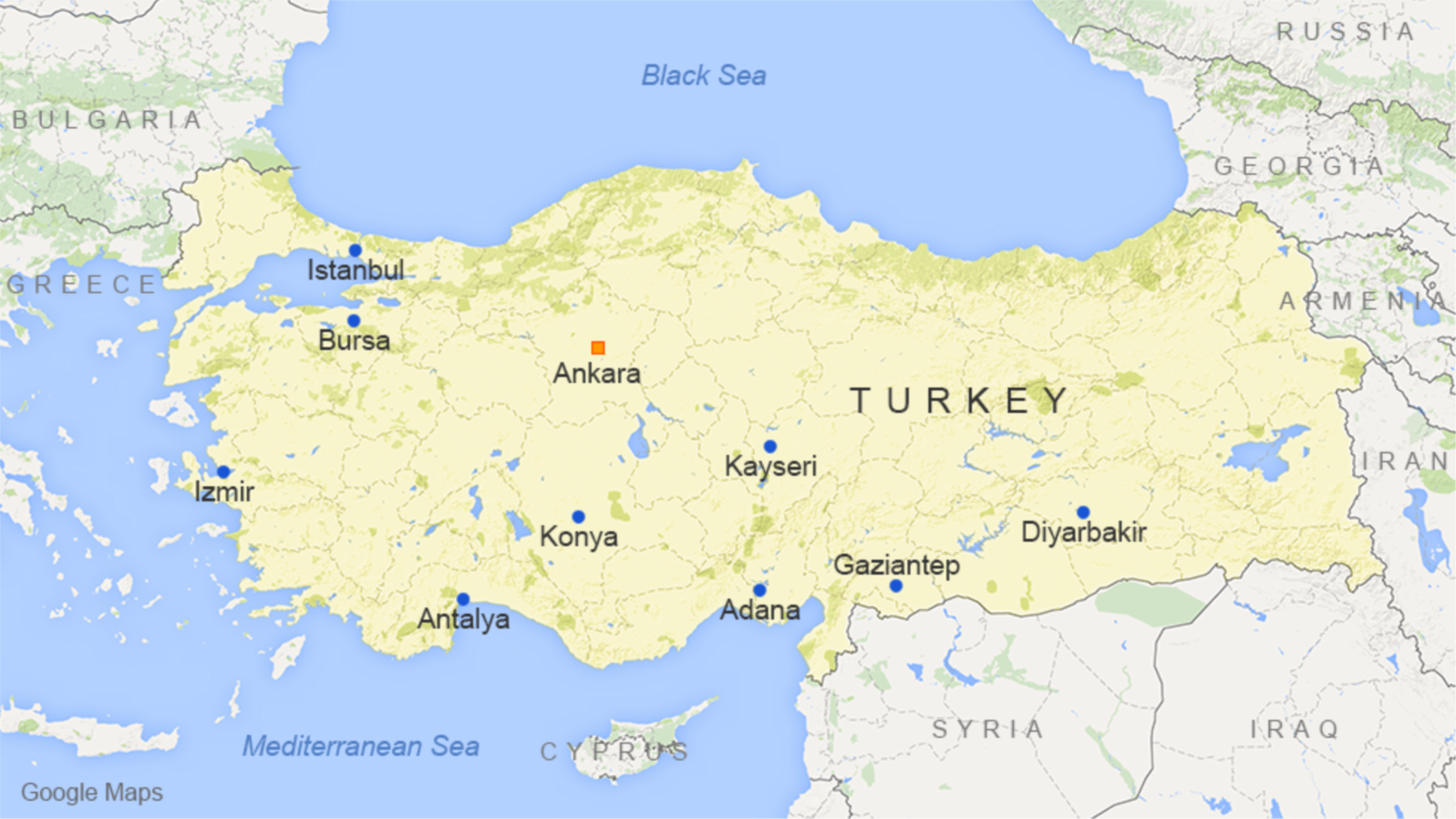 A map of Turkey shows the port city of Izmir. 